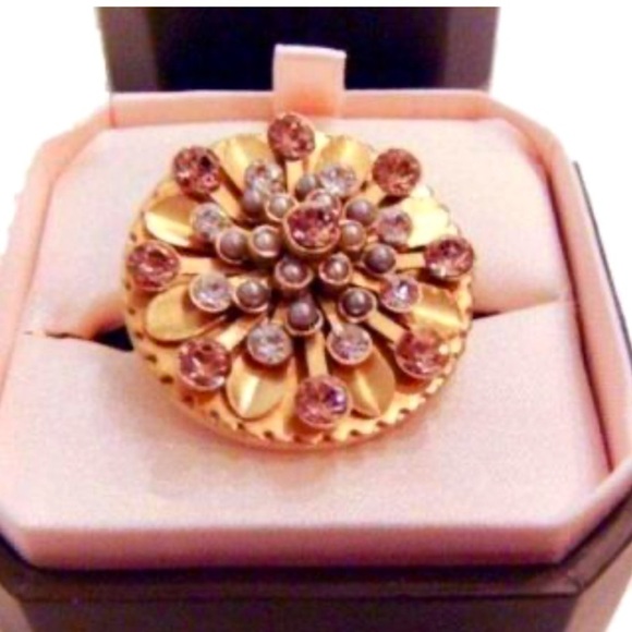 Vintage Y2K Juicy Couture Gold Pearl Diamond Cocktail Ring - Picture 2 of 9